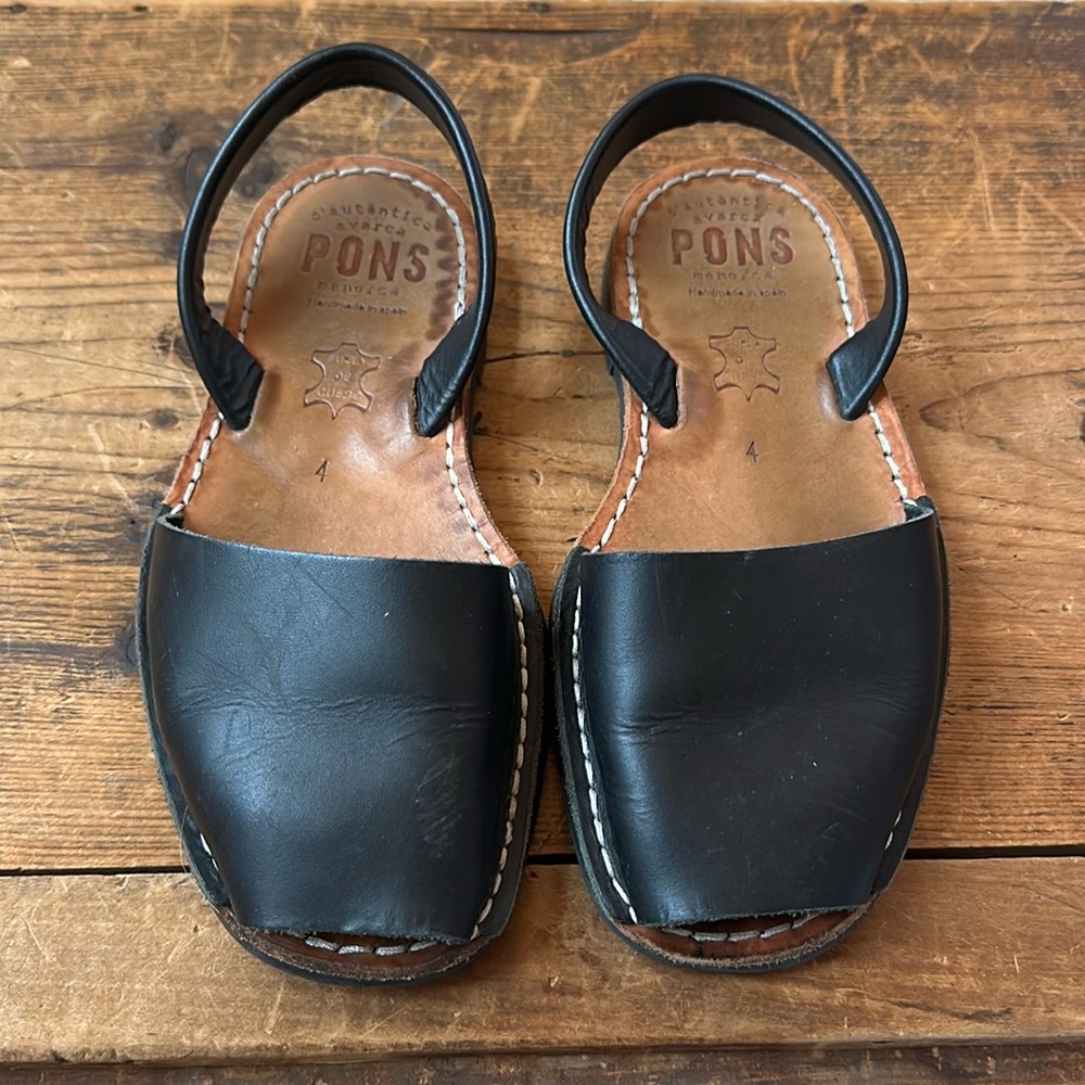 PONS Kids Black Leather Slingback Sandals